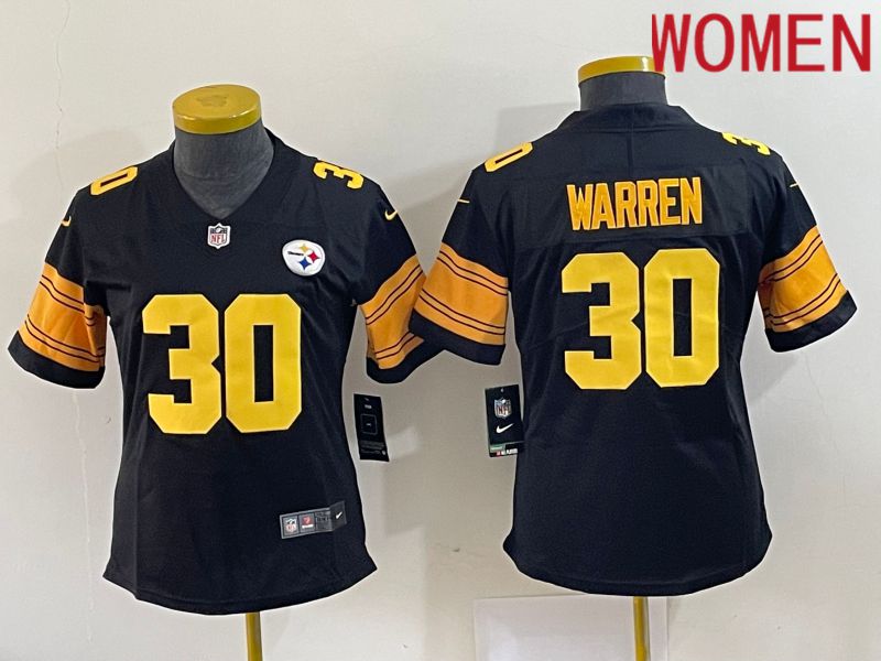 Women Pittsburgh Steelers #30 Warren Black yellow 2023 Nike Vapor Limited NFL Jersey